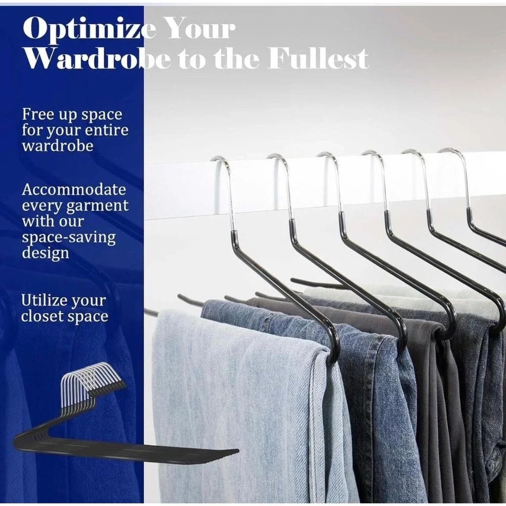 Set of 6 Open Ended Pant Hangers Black Non Slip Space Saving Metal Trouser Rack